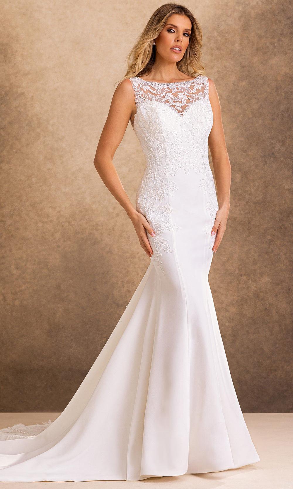 Rachel Allan Bridal RB2252 - Floral Applique Illusion Back Long Gown Bridal Dresses in White    