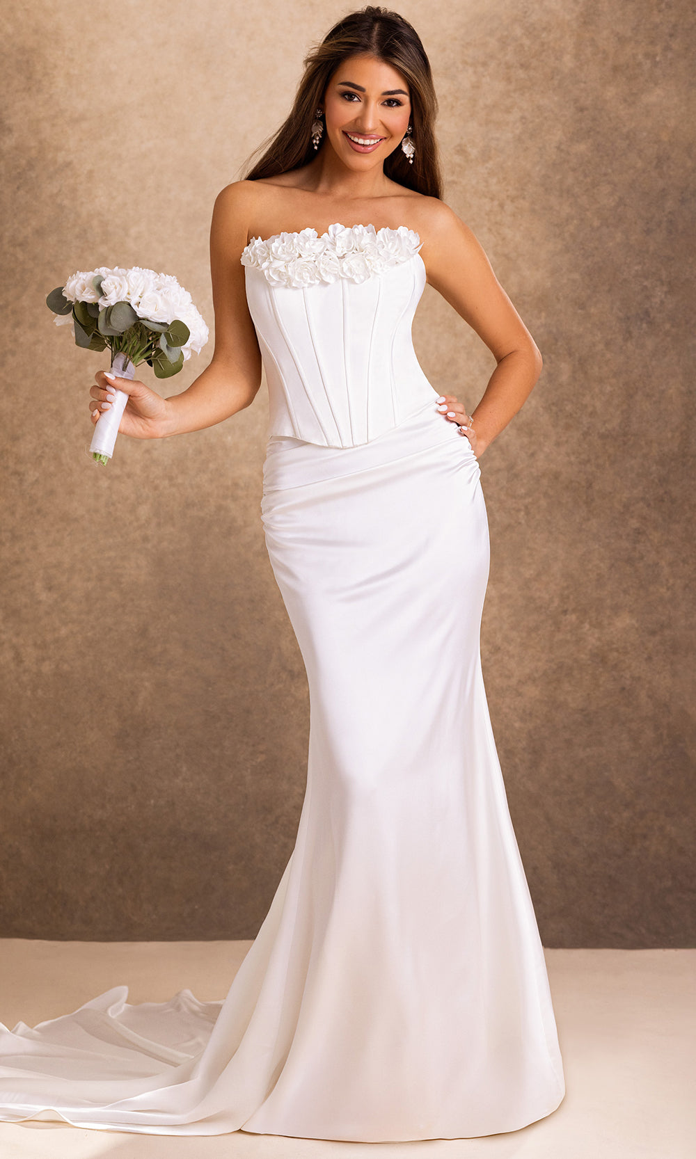 Rachel Allan Bridal RB2254 - Lace-Up Back Floral Detail Satin Gown Bridal Dresses in Ivory    