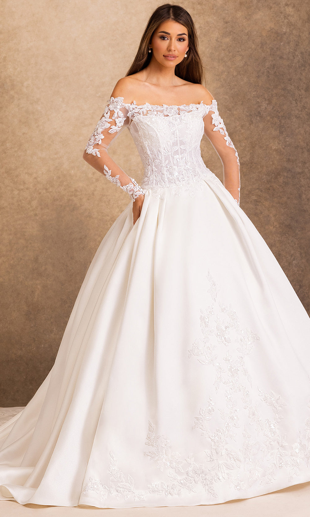 Rachel Allan Bridal RB2256 - Straight Neckline Floral Applique Ballgown Wedding Dresses in Ivory    