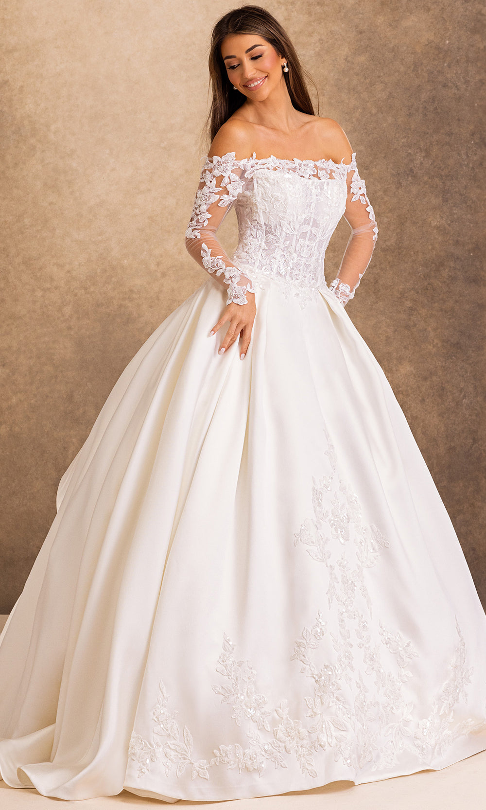Rachel Allan Bridal RB2256 - Straight Neckline Floral Applique Ballgown Wedding Dresses in Ivory    