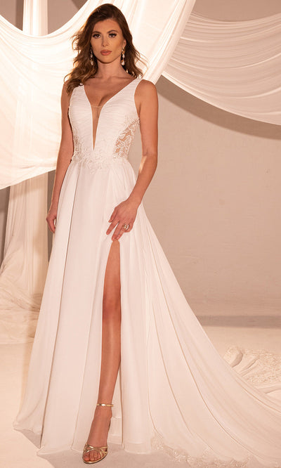 Rachel Allan RB3225 - Plunging Neck Lace Appliqued Gown Wedding Dresses