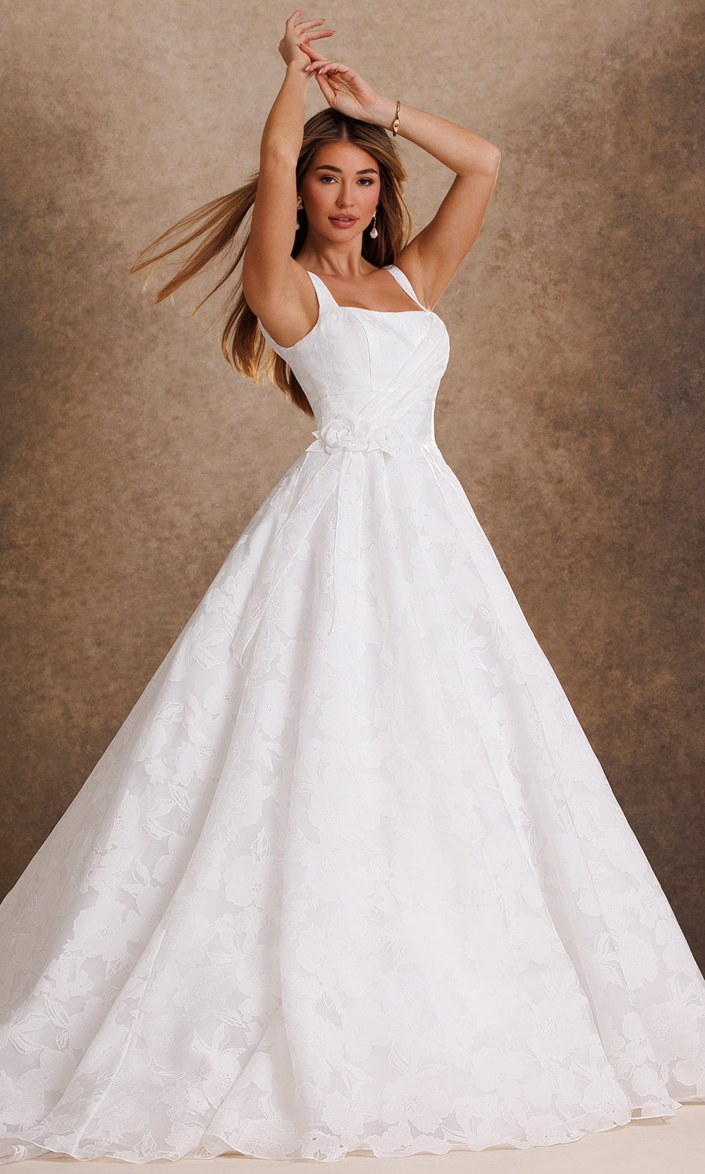 Rachel Allan Bridal RB4245 - Floral Waist Back Button A-Line Gown Wedding Dresses in Ivory    