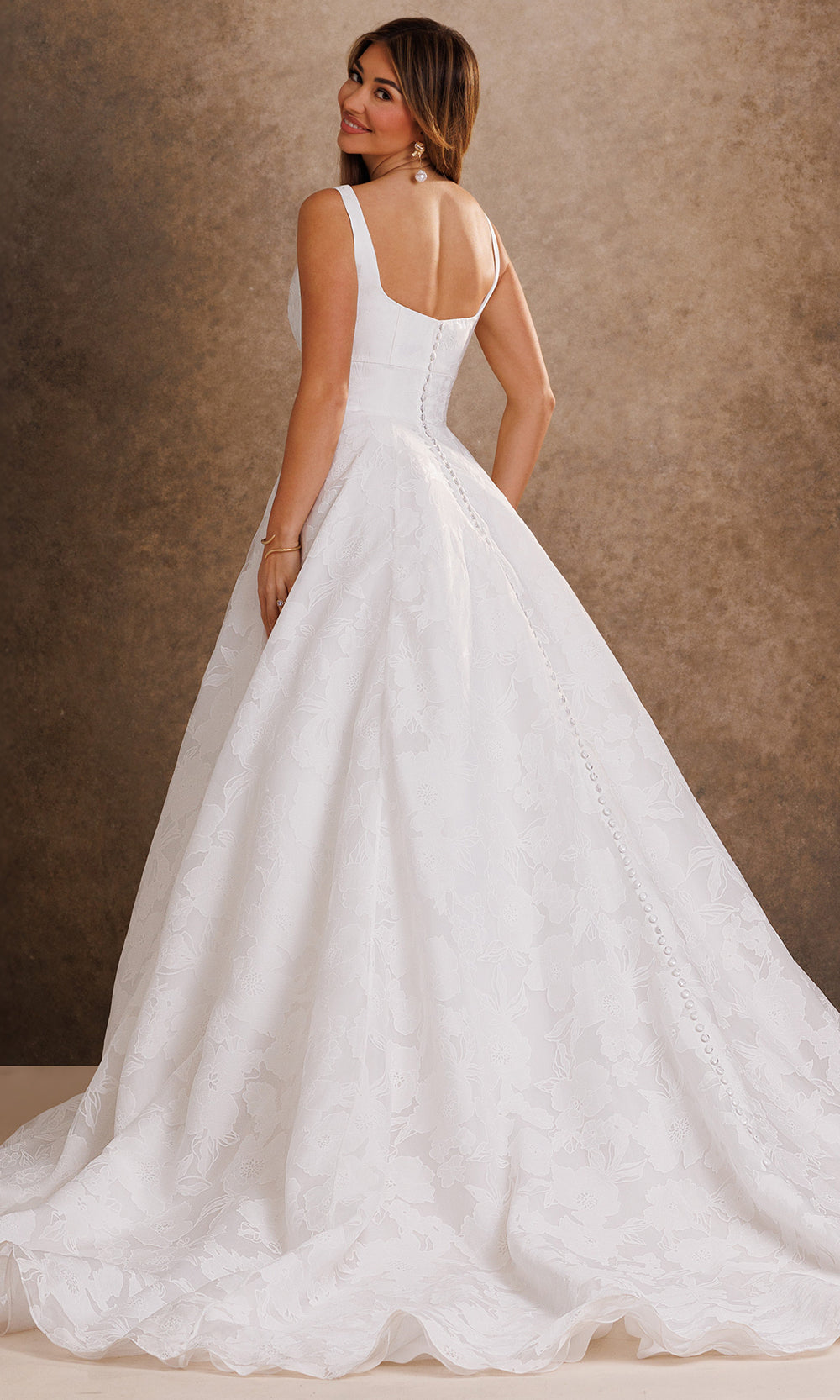 Rachel Allan Bridal RB4245 - Floral Waist Back Button A-Line Gown Wedding Dresses in Ivory    