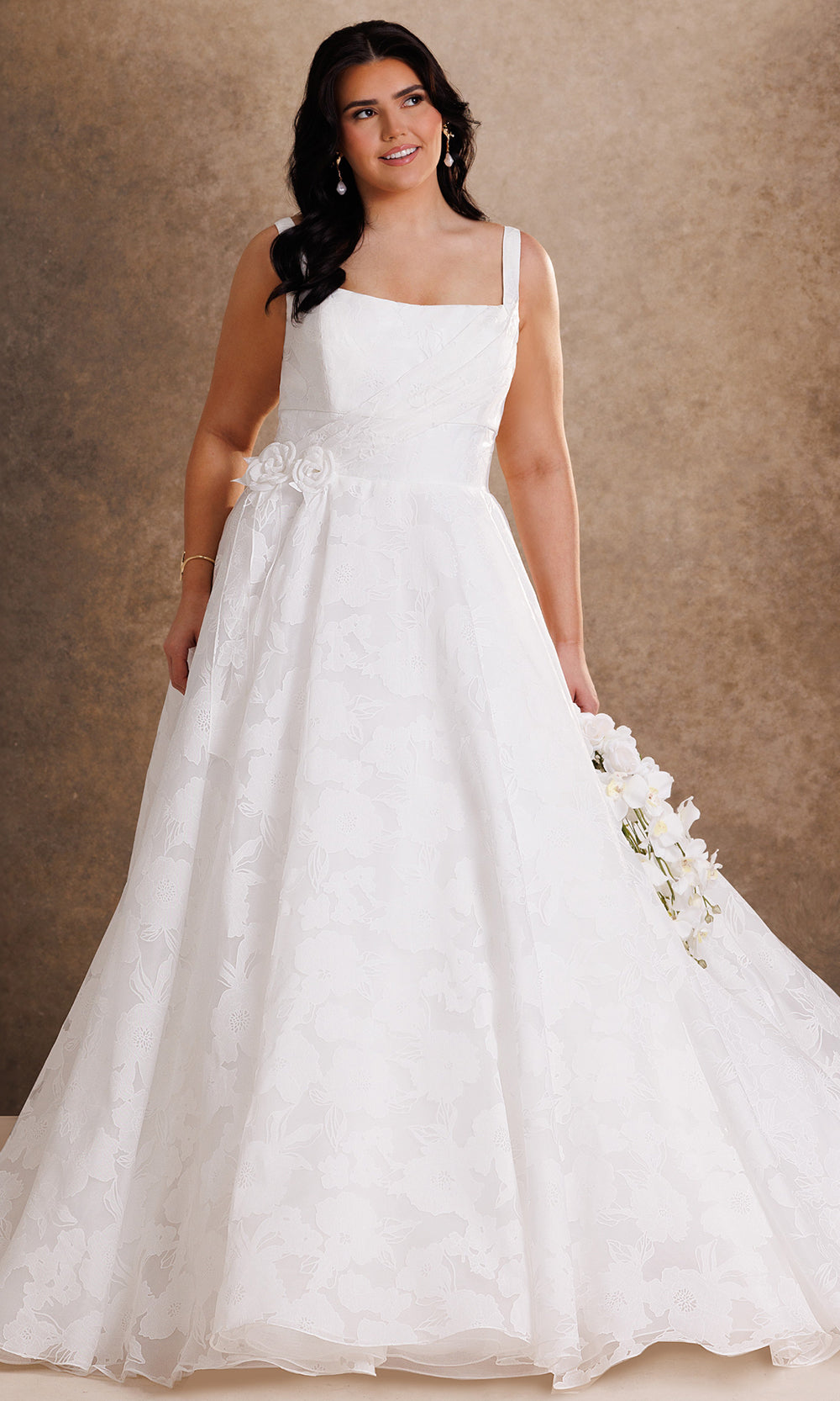 Rachel Allan Bridal RB4245 - Floral Waist Back Button A-Line Gown Wedding Dresses in Ivory    