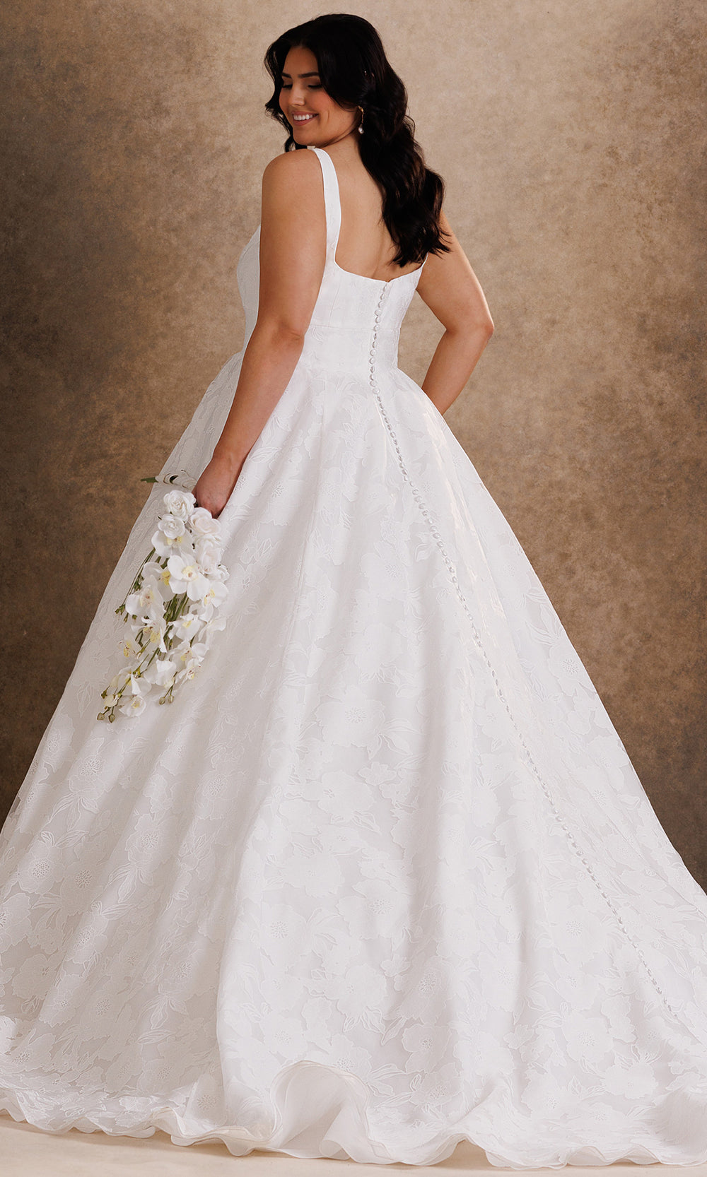 Rachel Allan Bridal RB4245 - Floral Waist Back Button A-Line Gown Wedding Dresses in Ivory    
