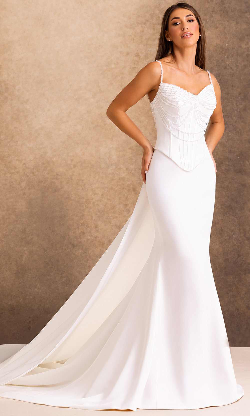 Rachel Allan Bridal RB4246 - Pearl Corset Overskirt Sleeveless Gown Wedding Dresses in Ivory    