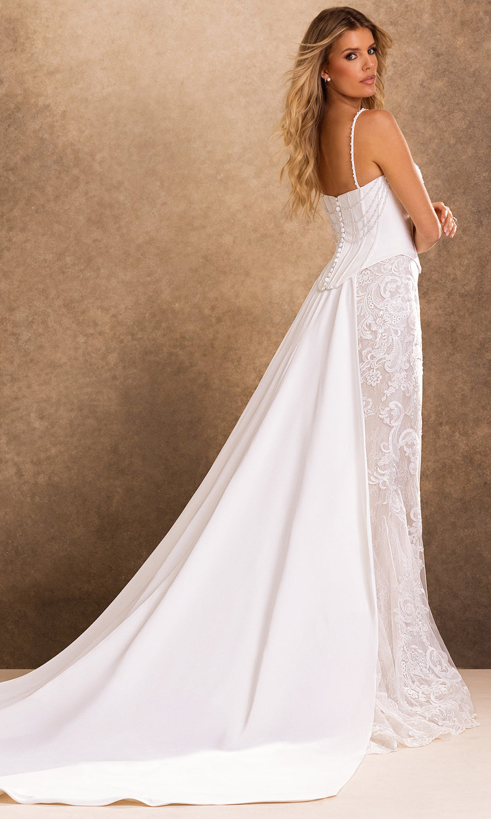 Rachel Allan Bridal RB4247 - Beaded Draped Bodice Lace Sleeveless Gown Bridal Dresses in Ivory    