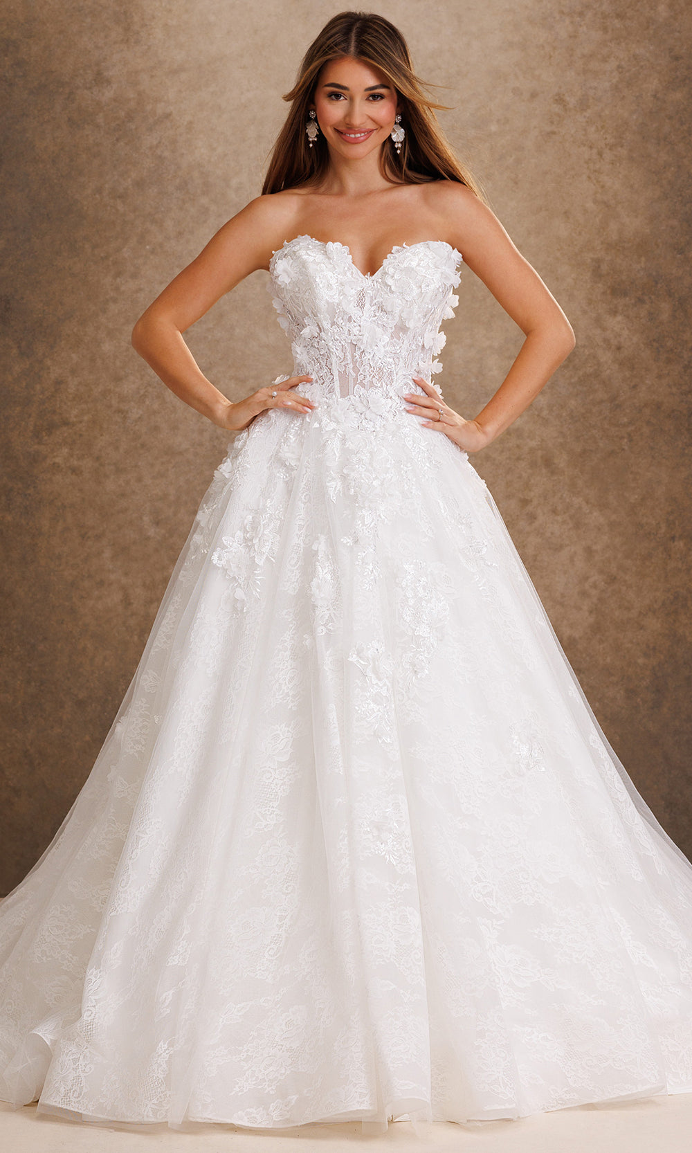 Rachel Allan Bridal RB4249 - 3D Floral Detail Corset Strapless Gown Wedding Dresses in Ivory    