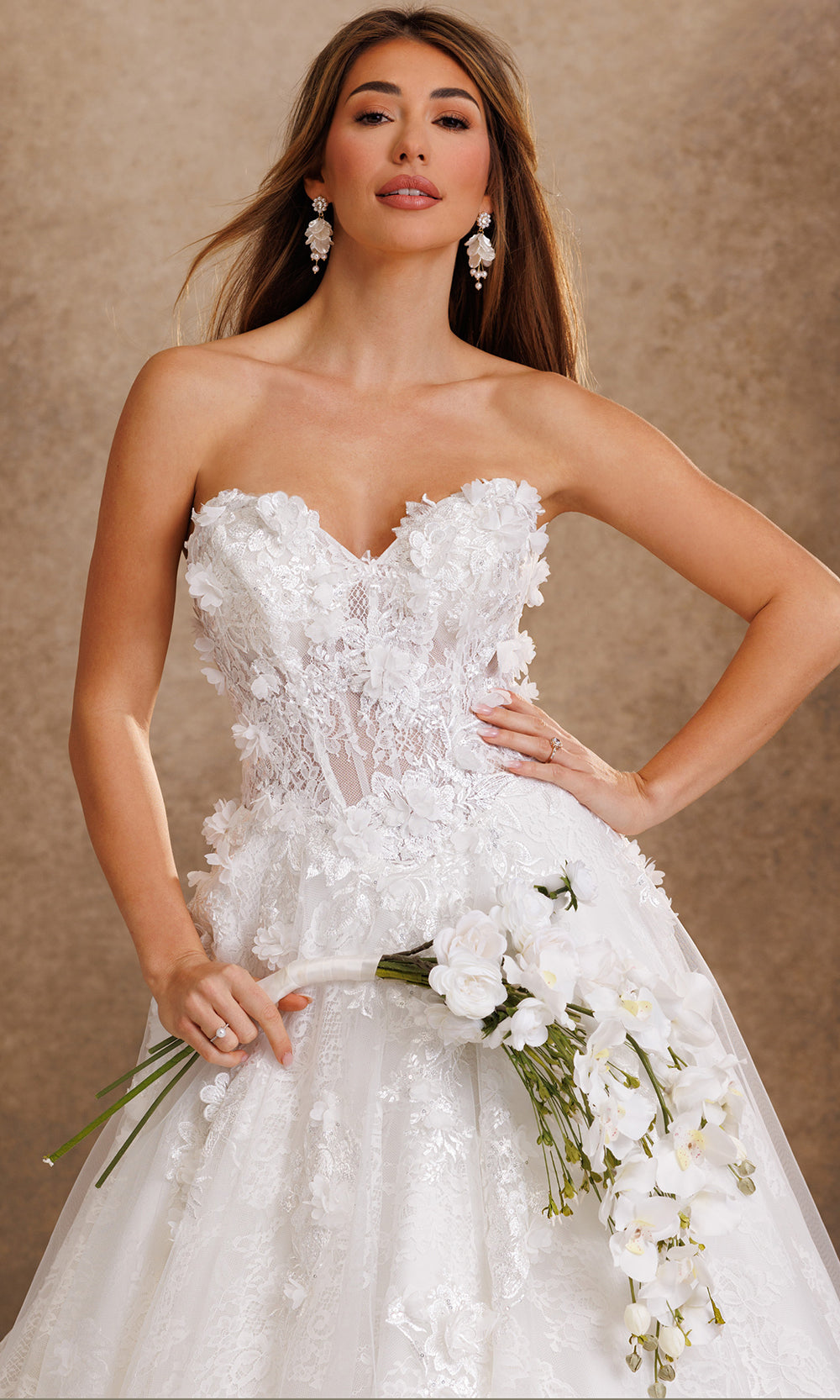 Rachel Allan Bridal RB4249 - 3D Floral Detail Corset Strapless Gown Wedding Dresses in Ivory    