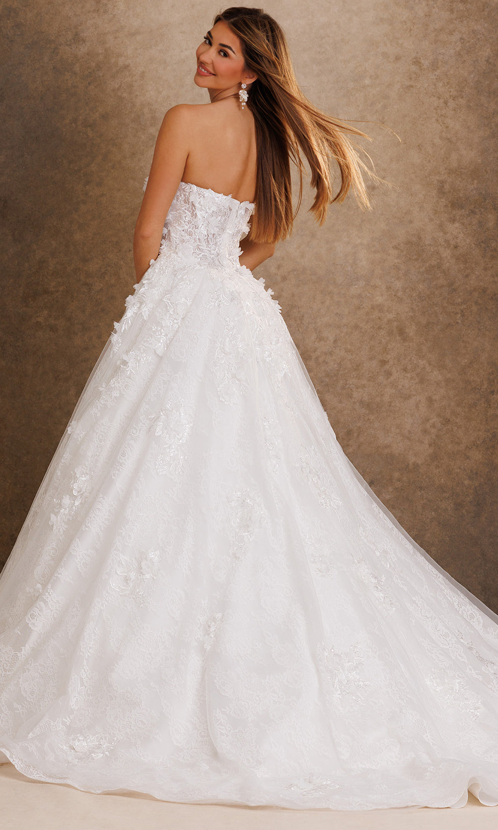 Rachel Allan Bridal RB4249 - 3D Floral Detail Corset Strapless Gown Wedding Dresses in Ivory    