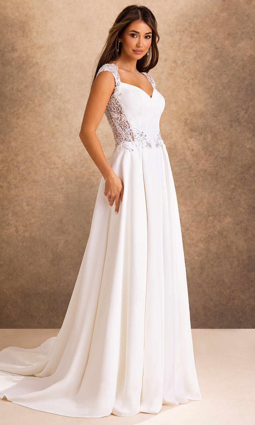 Rachel Allan Bridal RB4250 - Illusion Back Beaded Applique Crepe Gown Bridal Dresses in Ivory    
