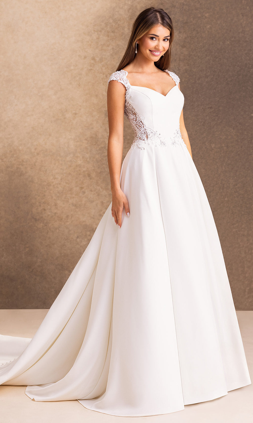Rachel Allan Bridal RB4250 - Illusion Back Beaded Applique Crepe Gown Bridal Dresses in Ivory    