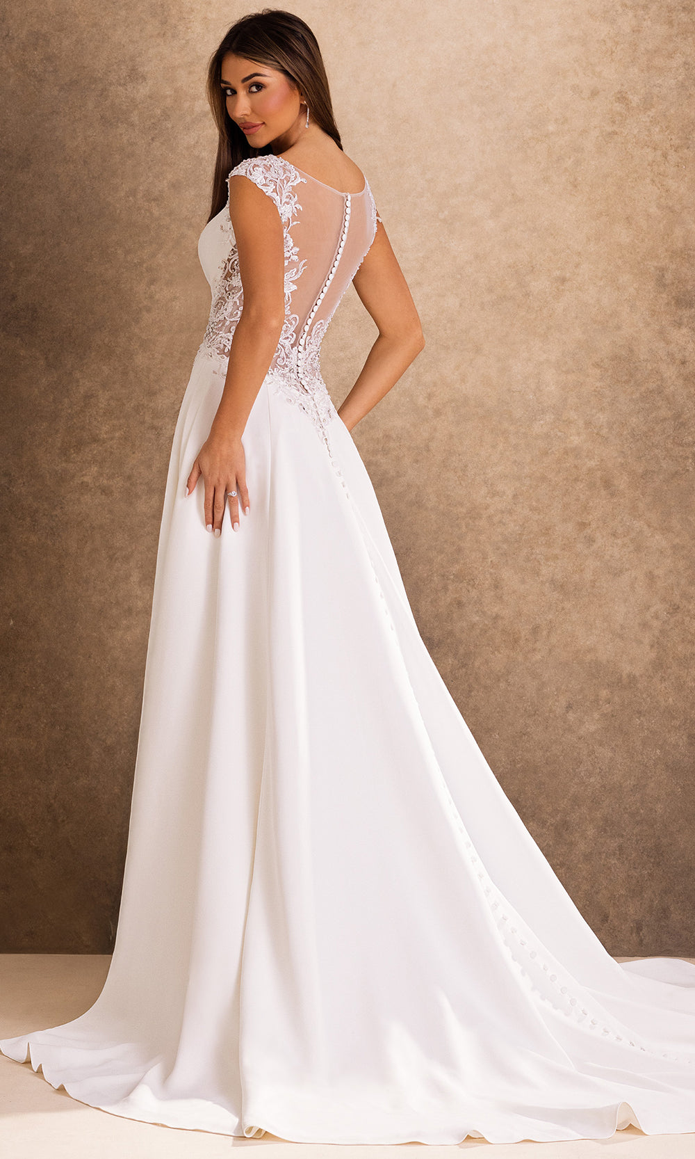 Rachel Allan Bridal RB4250 - Illusion Back Beaded Applique Crepe Gown Bridal Dresses in Ivory    