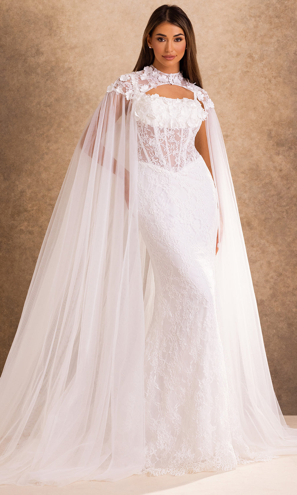 Rachel Allan Bridal RB4253 - Allover Lace Square Sheath Gown Wedding Dresses in Ivory    