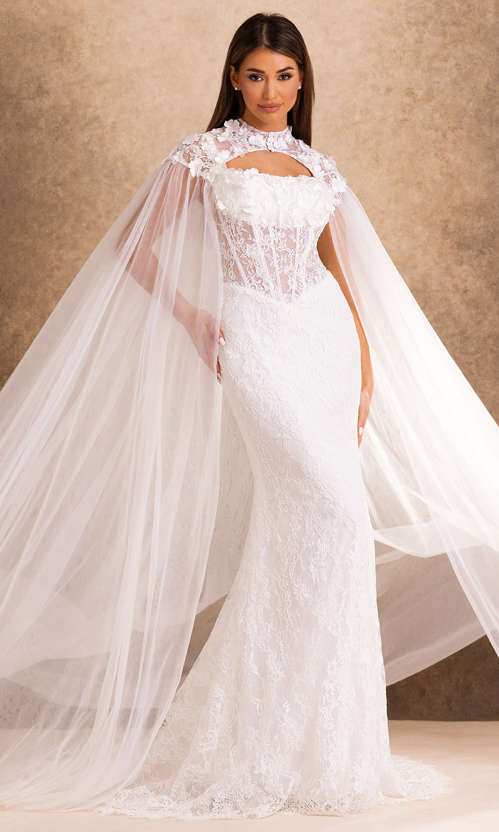 Rachel Allan Bridal RB4253 - Allover Lace Square Sheath Gown Wedding Dresses in Ivory    