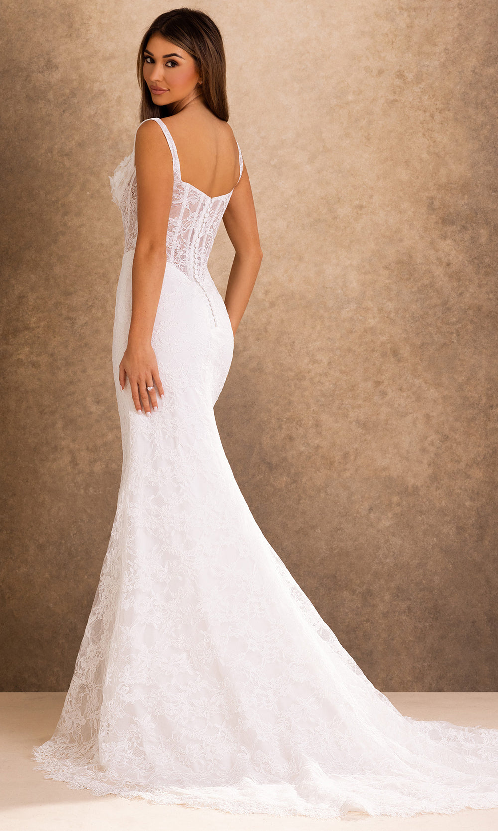 Rachel Allan Bridal RB4253 - Allover Lace Square Sheath Gown Wedding Dresses in Ivory    