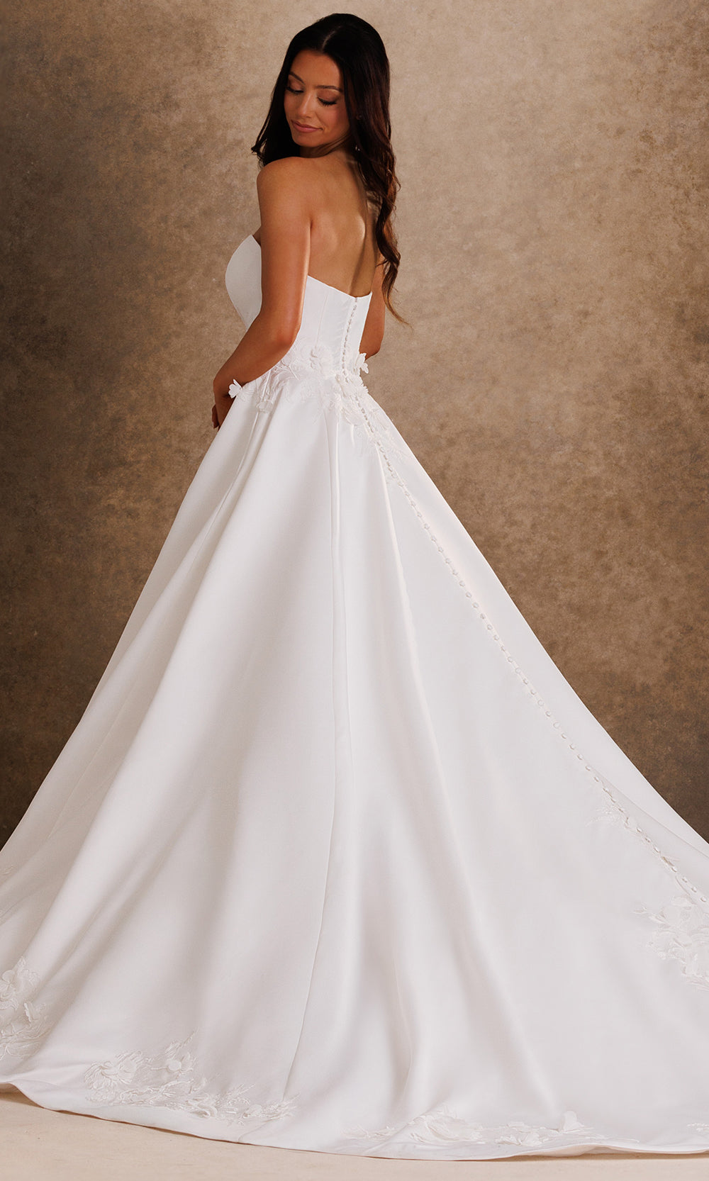 Rachel Allan Bridal RB4254 - Floral Applique Strapless Pleated Long Gown Bridal Dresses in White    