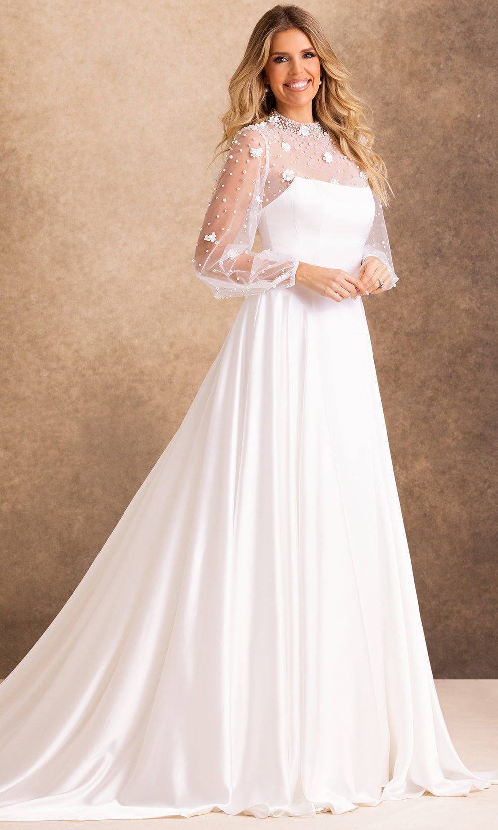 Rachel Allan Bridal RB4256 - Embellished Illusion Sleeve Buttoned Back Gown Wedding Dresses in Ivory    