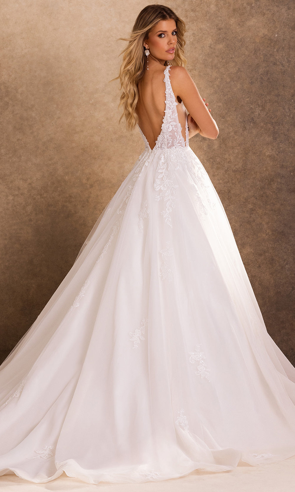 Rachel Allan Bridal RB4257 - V-Back Embroidered Applique Tulle Gown Bridal Dresses in White    