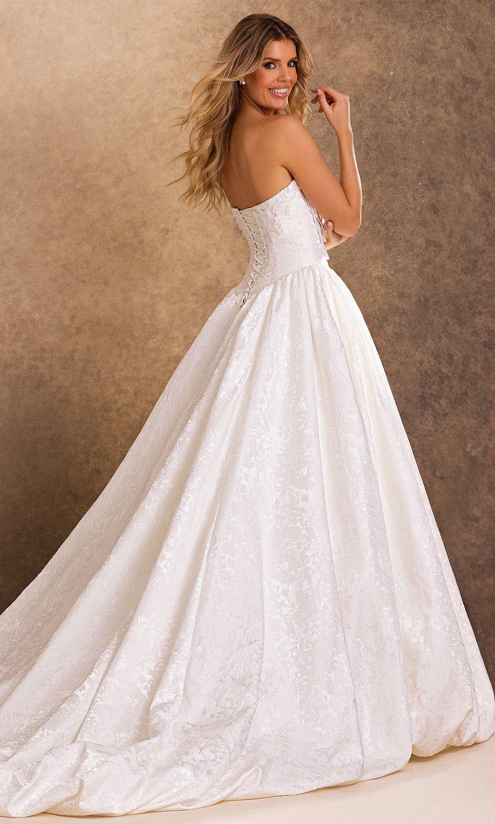 Rachel Allan Bridal RB4260 - Detachable Lace Jacket Brocade Ballgown Bridal Dresses in White    
