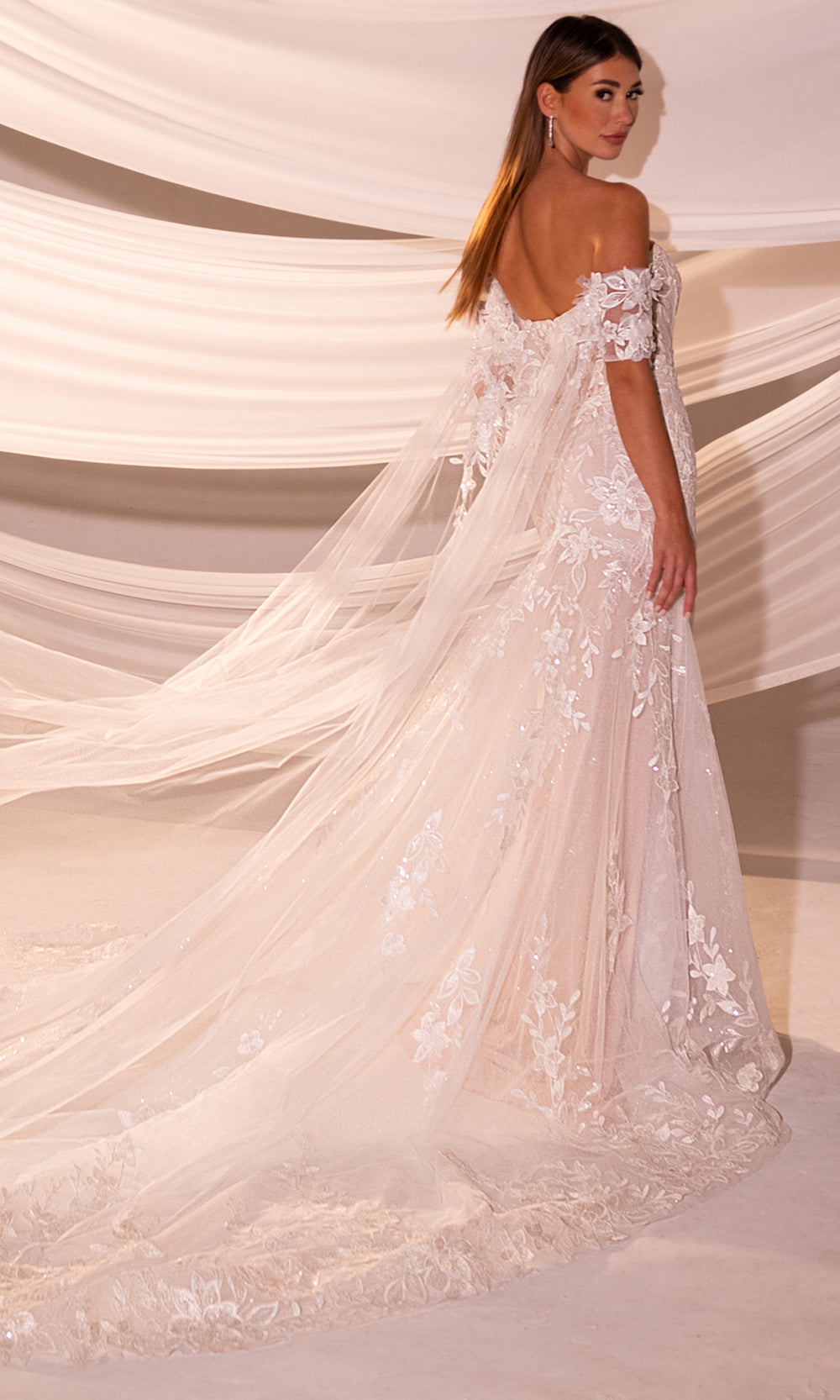 Rachel Allan RB5101 - Strapless Wedding Gown with Sheer Cape Wedding Dresses