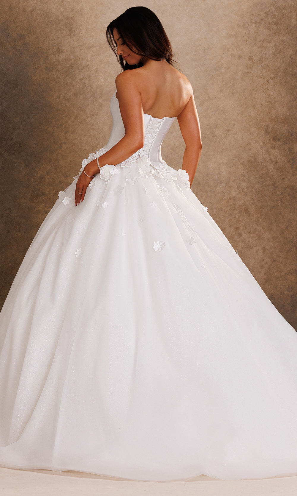 Rachel Allan Bridal RB6200 - Strapless Layered Ballgown with Floral Accent Bridal Dresses in White    