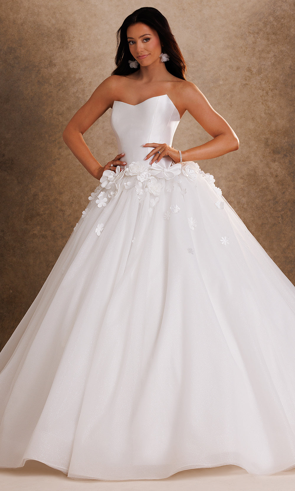 Rachel Allan Bridal RB6200 - Strapless Layered Ballgown with Floral Accent Bridal Dresses in White    