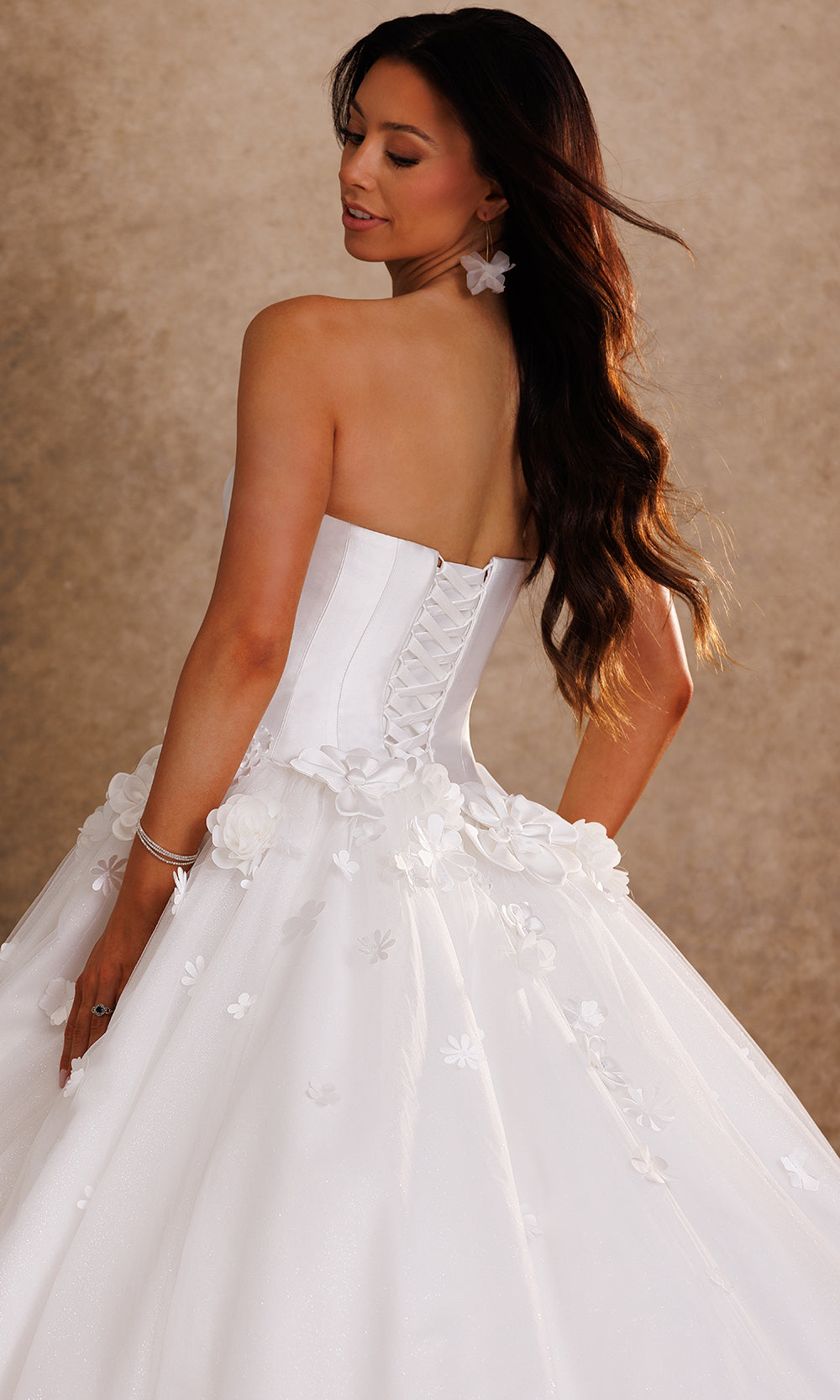 Rachel Allan Bridal RB6200 - Strapless Layered Ballgown with Floral Accent Bridal Dresses in White    
