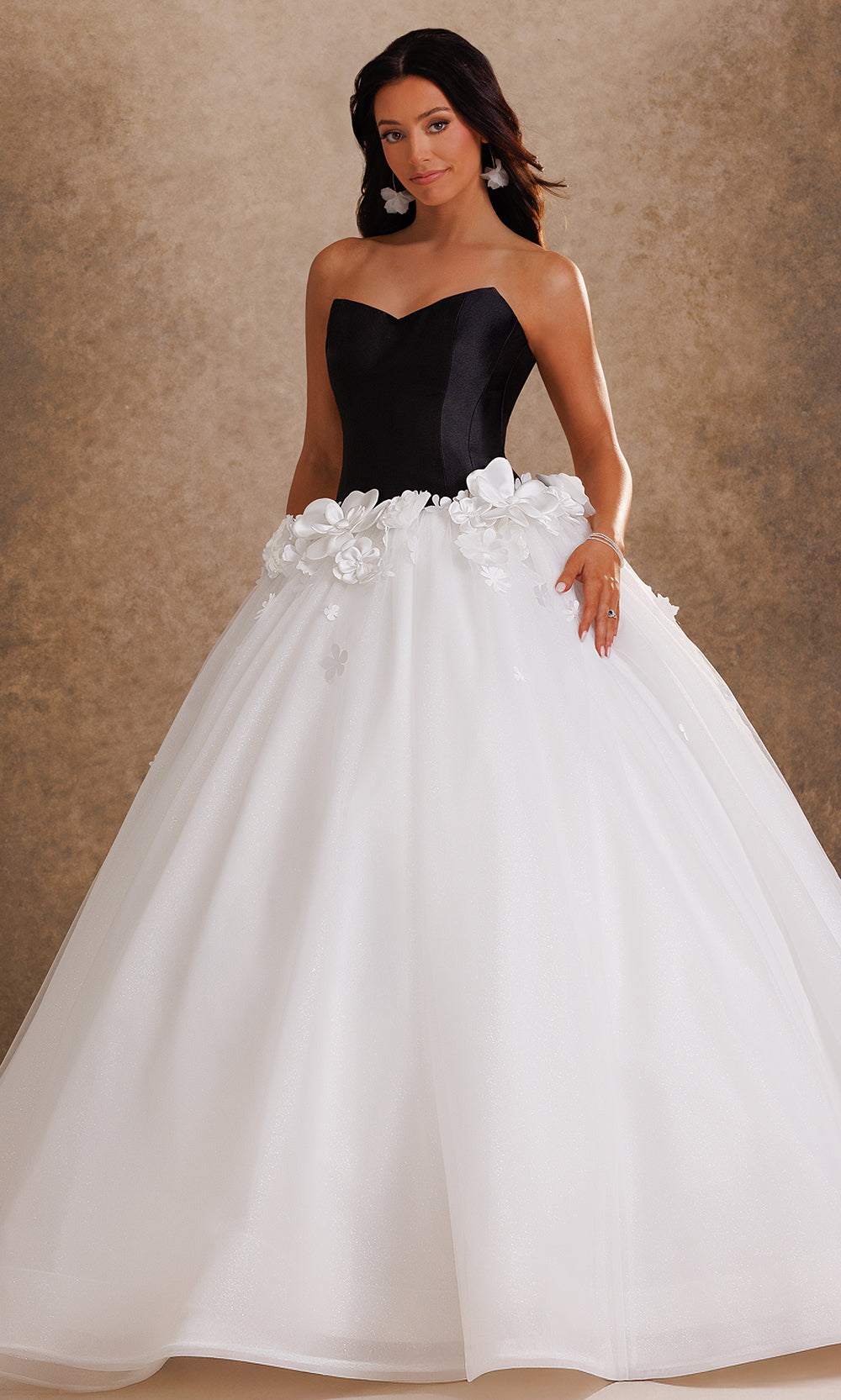 Rachel Allan Bridal RB6200 - Strapless Layered Ballgown with Floral Accent Bridal Dresses in White Black   