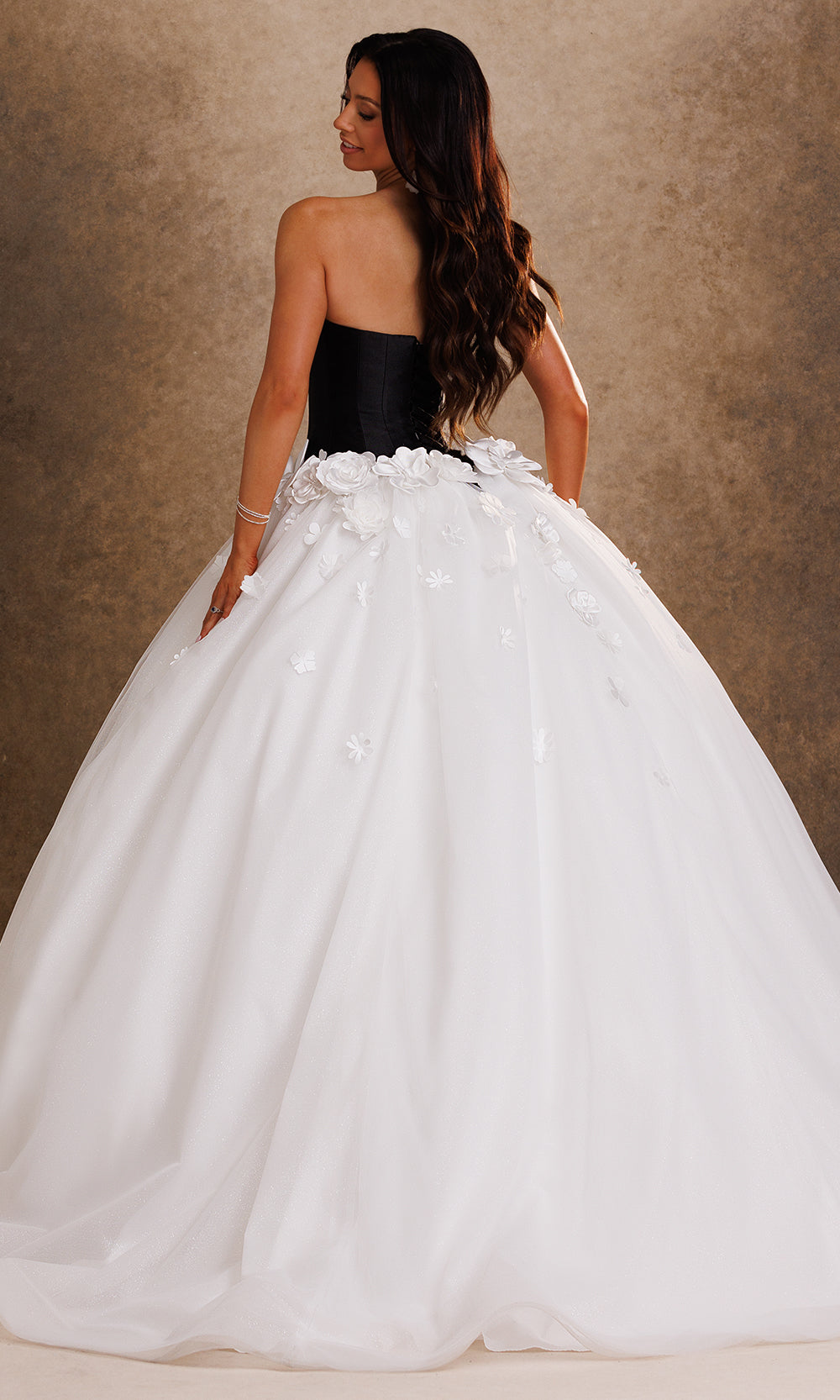 Rachel Allan Bridal RB6200 - Strapless Layered Ballgown with Floral Accent Bridal Dresses in White Black   