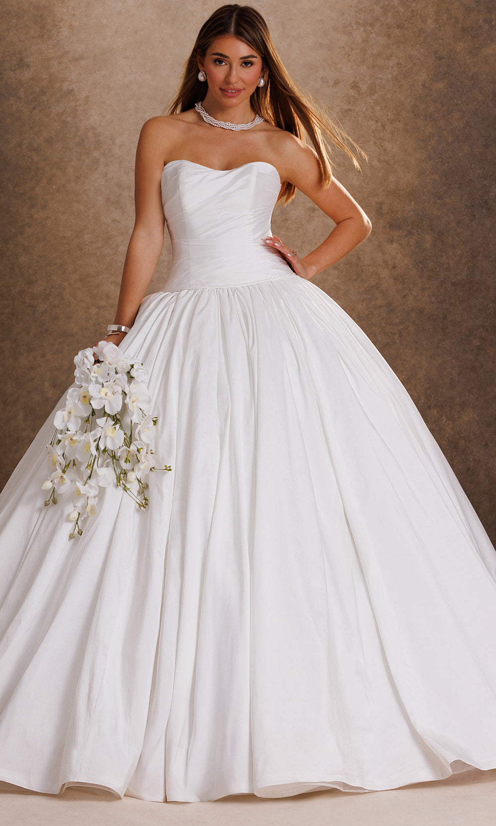 Rachel Allan Bridal RB6201 - Lace-Up Back Ruched Taffeta Ballgown Wedding Dresses in White    