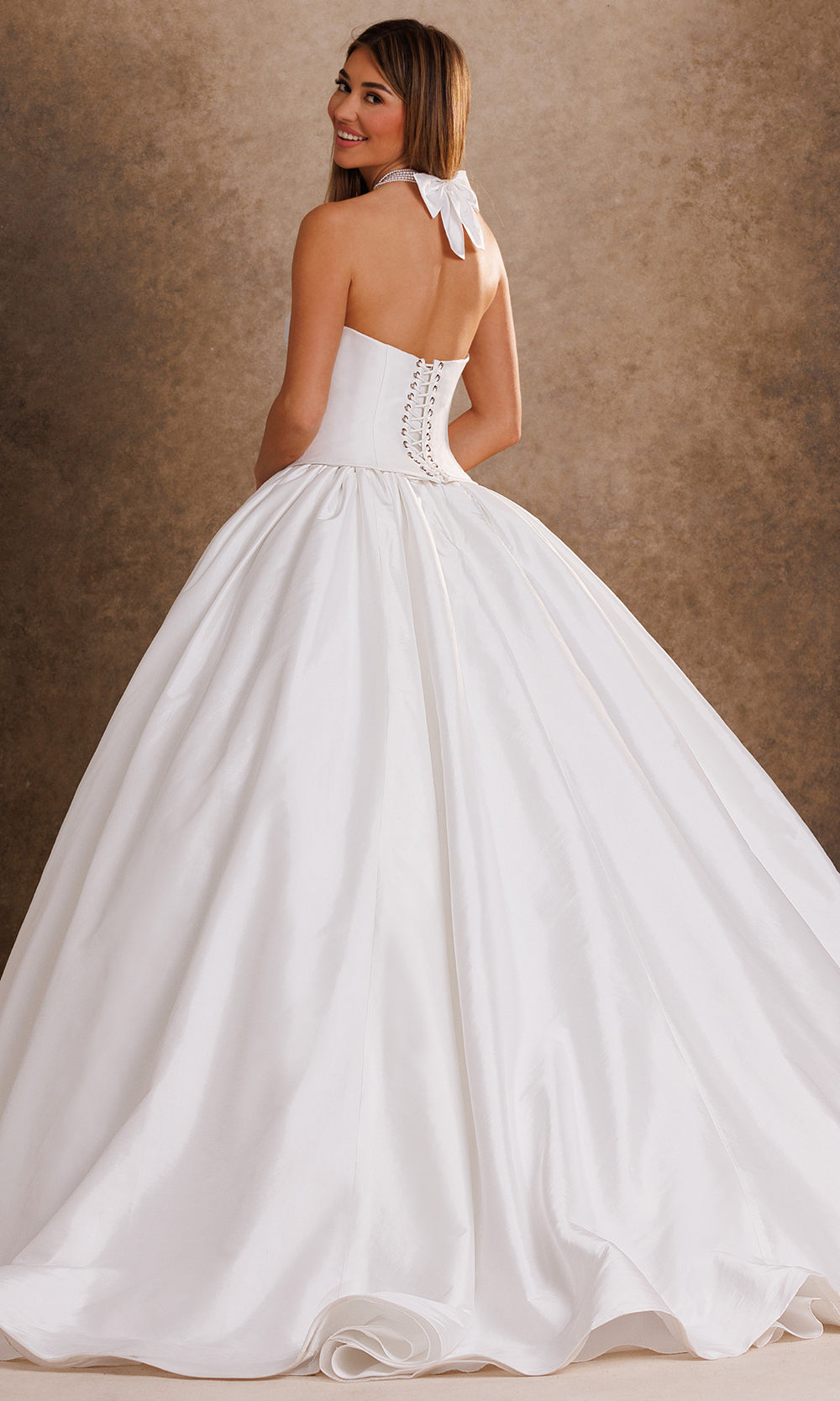 Rachel Allan Bridal RB6201 - Lace-Up Back Ruched Taffeta Ballgown Wedding Dresses in White    