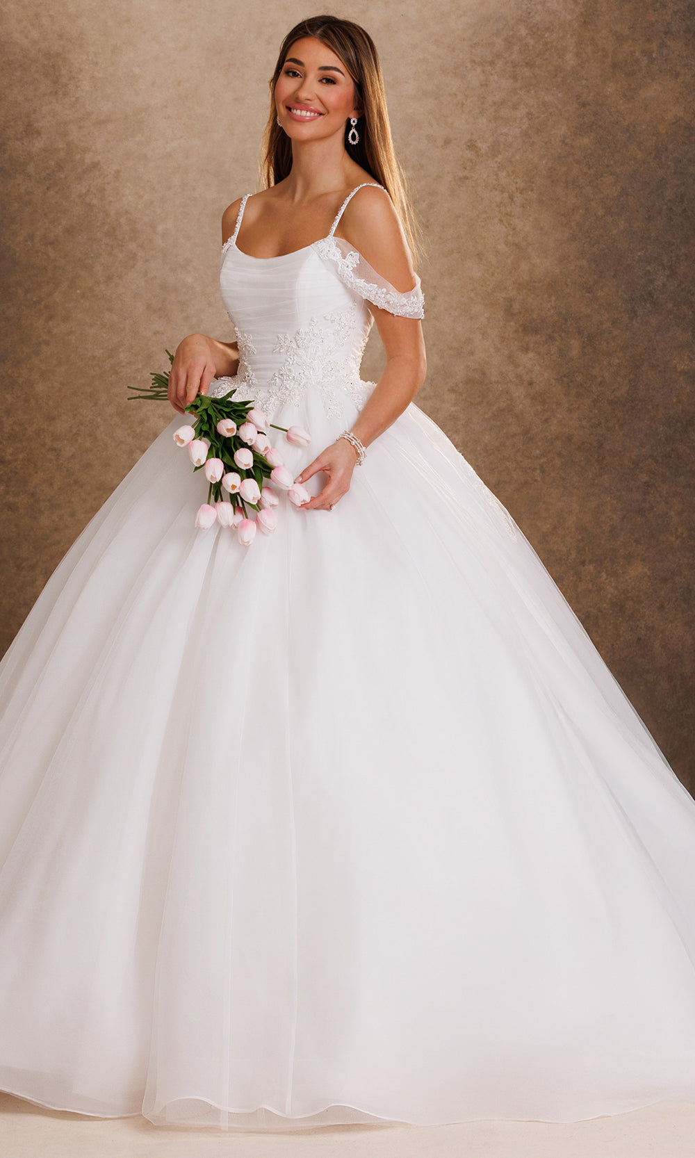 Rachel Allan Bridal RB6202 - Spaghetti Strap Applique Layered Ballgown Bridal Dresses in Ivory    