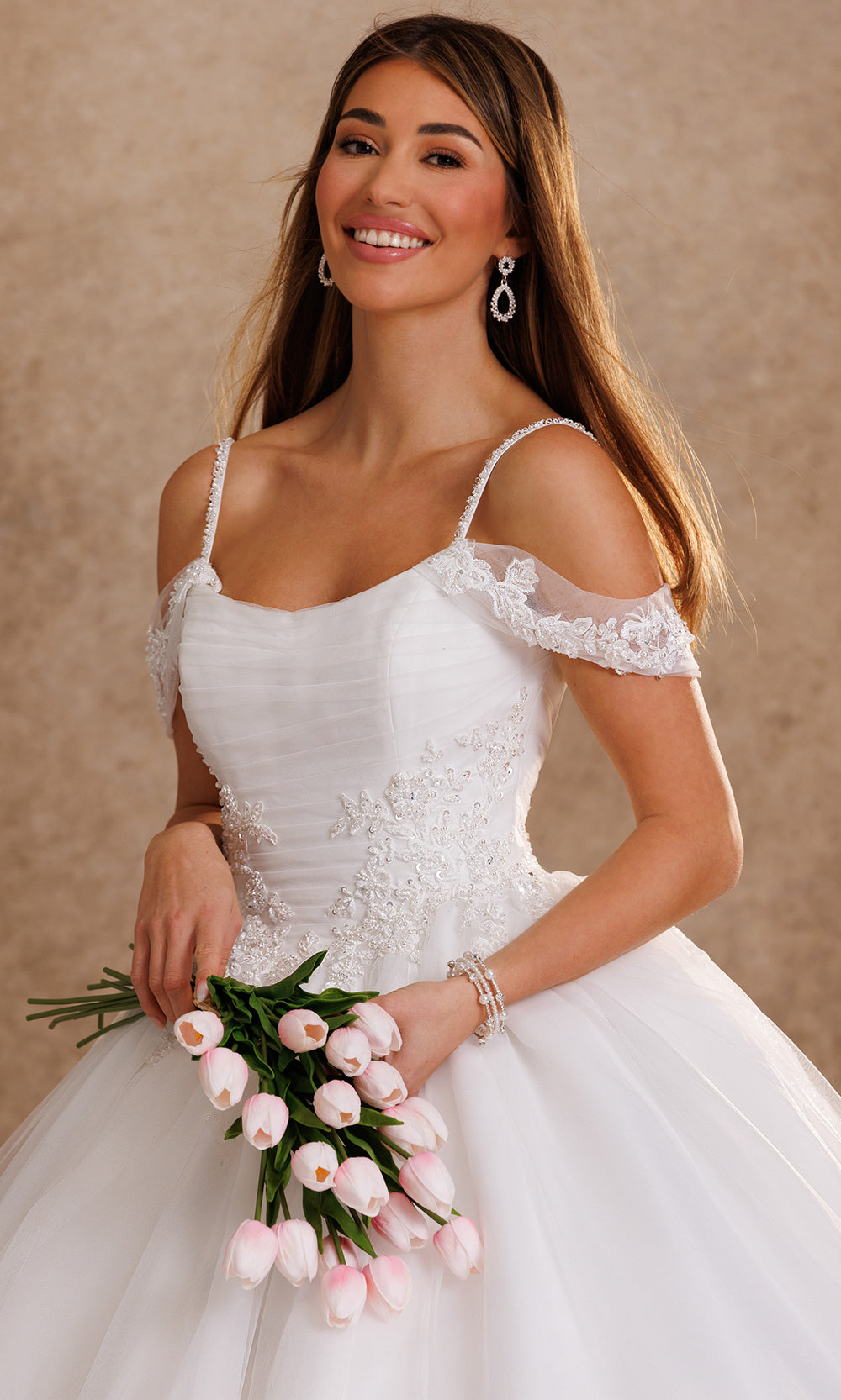 Rachel Allan Bridal RB6202 - Spaghetti Strap Applique Layered Ballgown Bridal Dresses in Ivory    