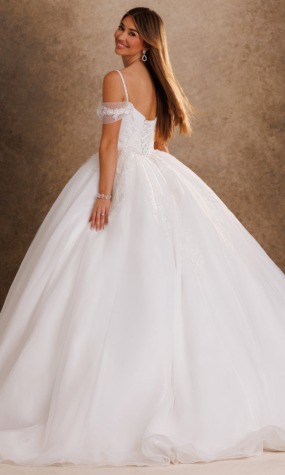 Rachel Allan Bridal RB6202 - Spaghetti Strap Applique Layered Ballgown Bridal Dresses in Ivory    