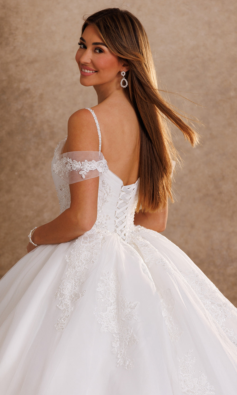 Rachel Allan Bridal RB6202 - Spaghetti Strap Applique Layered Ballgown Bridal Dresses in Ivory    
