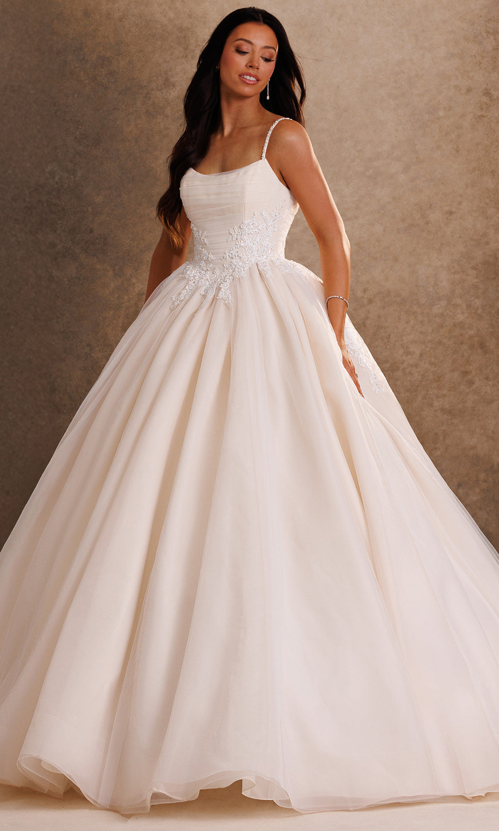 Rachel Allan Bridal RB6202 - Spaghetti Strap Applique Layered Ballgown Bridal Dresses in Neutral    