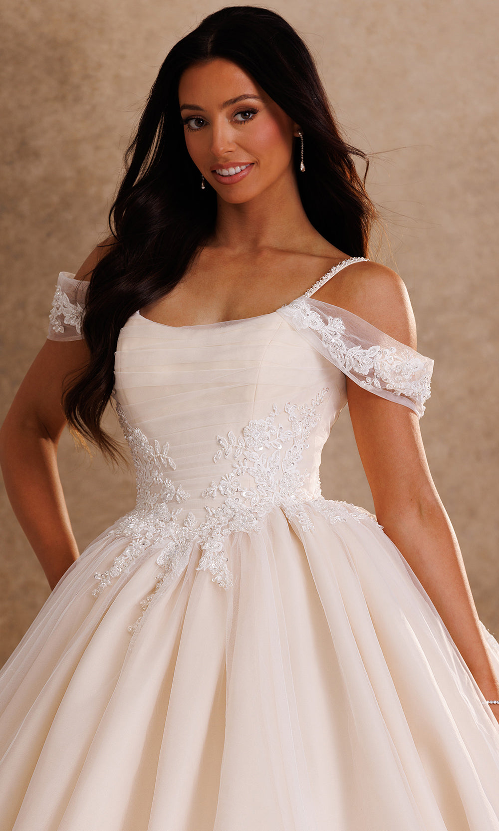 Rachel Allan Bridal RB6202 - Spaghetti Strap Applique Layered Ballgown Bridal Dresses in Neutral    
