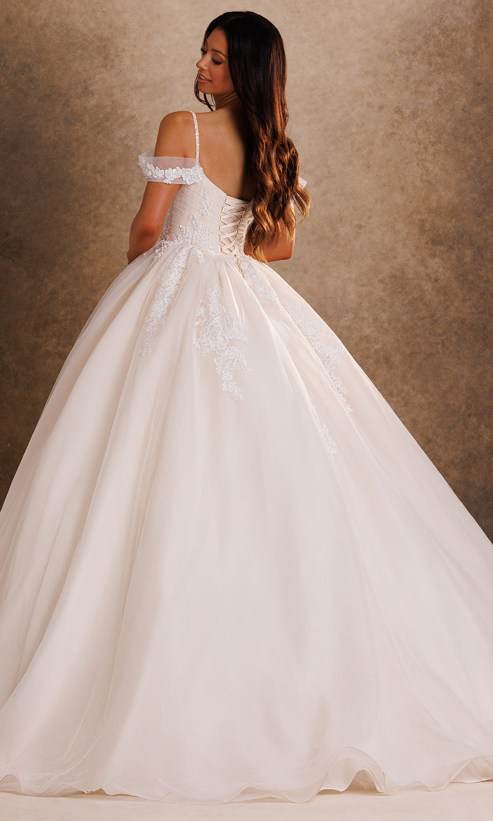 Rachel Allan Bridal RB6202 - Spaghetti Strap Applique Layered Ballgown Bridal Dresses in Neutral    