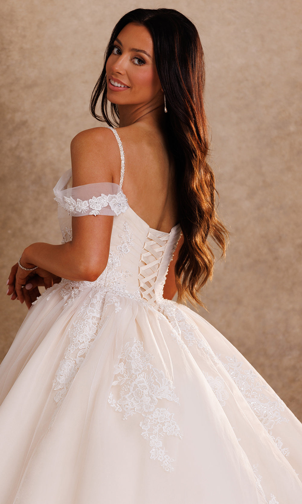 Rachel Allan Bridal RB6202 - Spaghetti Strap Applique Layered Ballgown Bridal Dresses in Neutral    