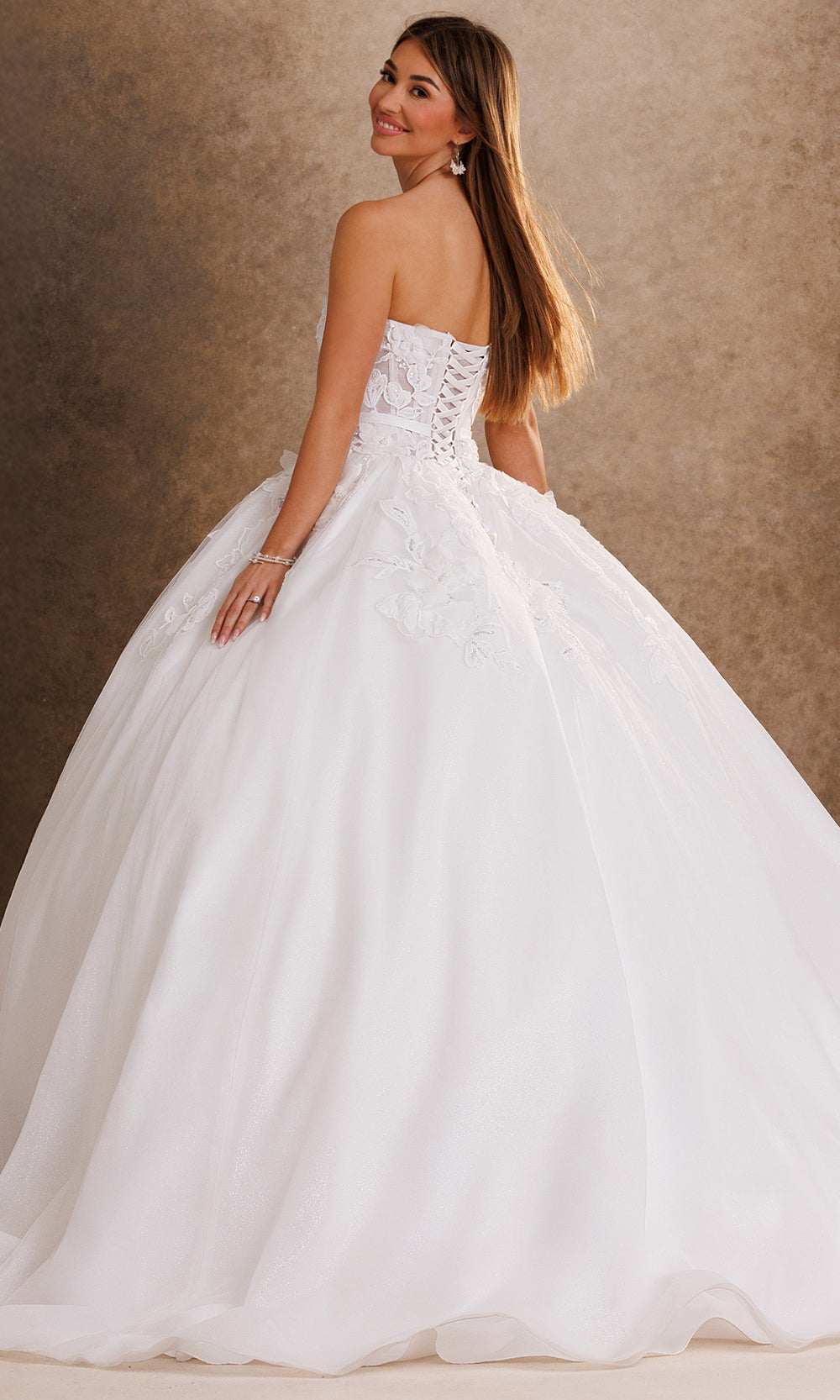 Rachel Allan Bridal RB6205 - Lace-Up Back Embroidered Floral Gown Bridal Dresses in White    