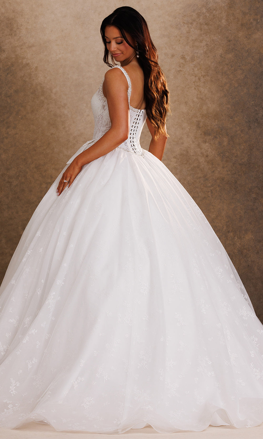 Rachel Allan Bridal RB6207 - Floral Lace Bow Waist Tulle Ballgown Bridal Dresses in White    