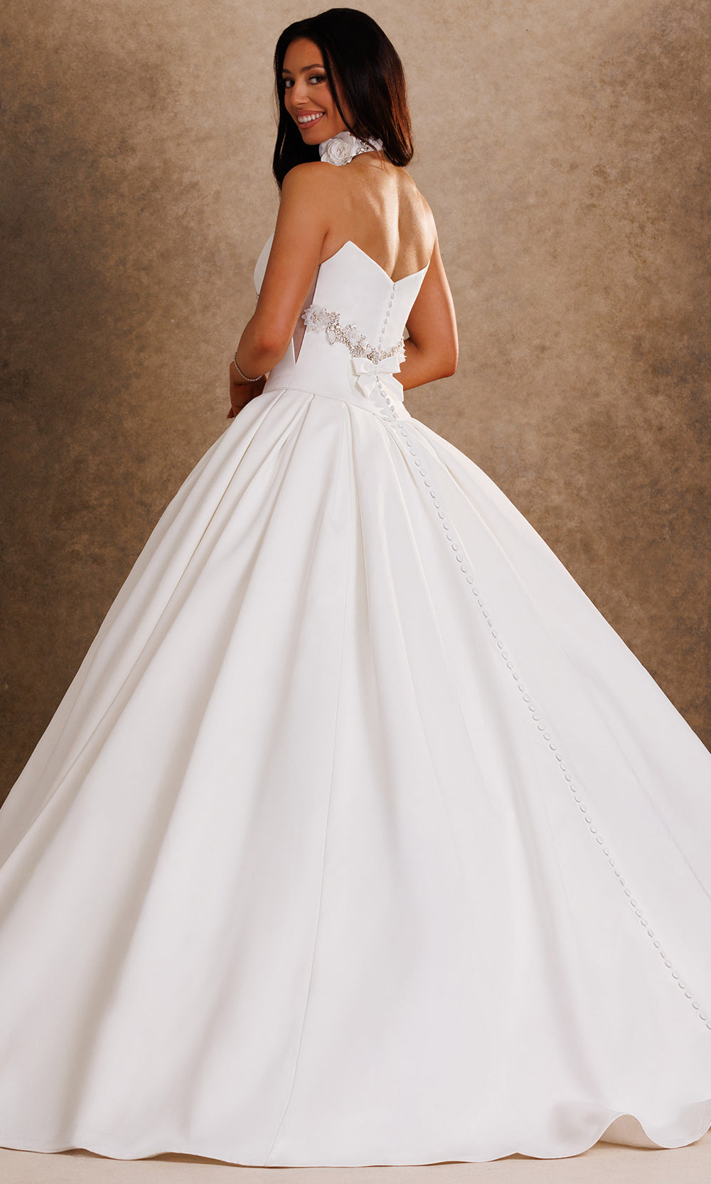 Rachel Allan Bridal RB6208 - Buttoned Back Embellished Pleated Gown Wedding Dresses in Ivory    