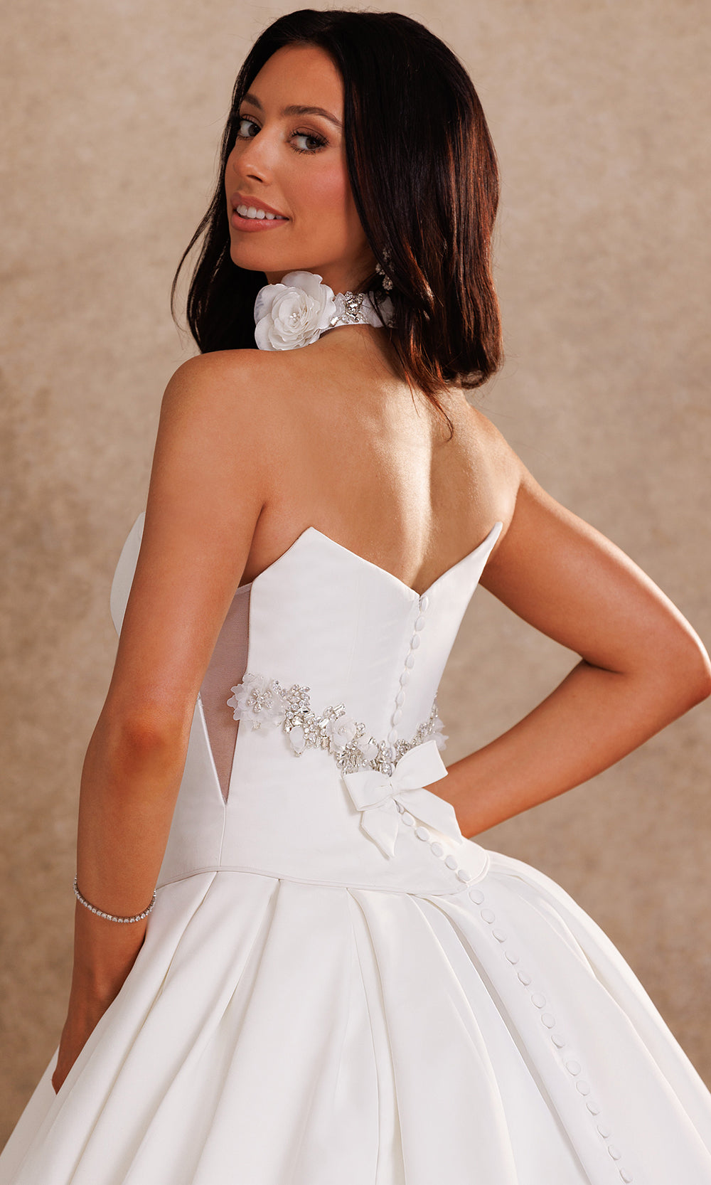 Rachel Allan Bridal RB6208 - Buttoned Back Embellished Pleated Gown Wedding Dresses in Ivory    