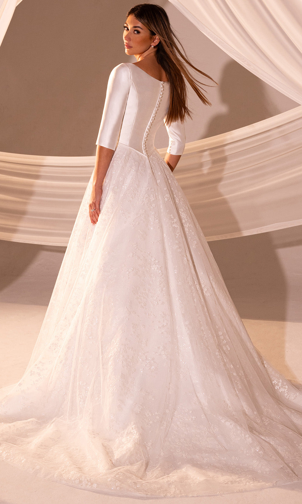 Rachel Allan RB7013 - Glittered Skirt Bateau Bridal Gown Wedding Dresses