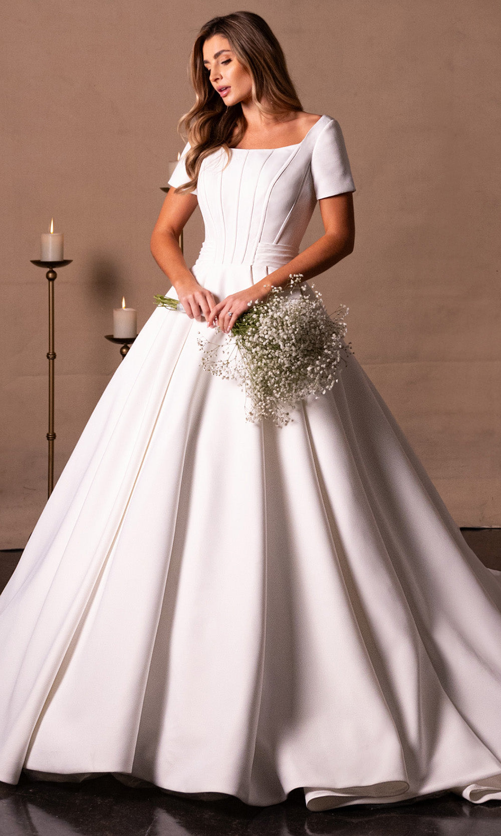 Rachel Allan RB7018 - Scoop Neck Pleated Bridal Ballgown Wedding Dresses