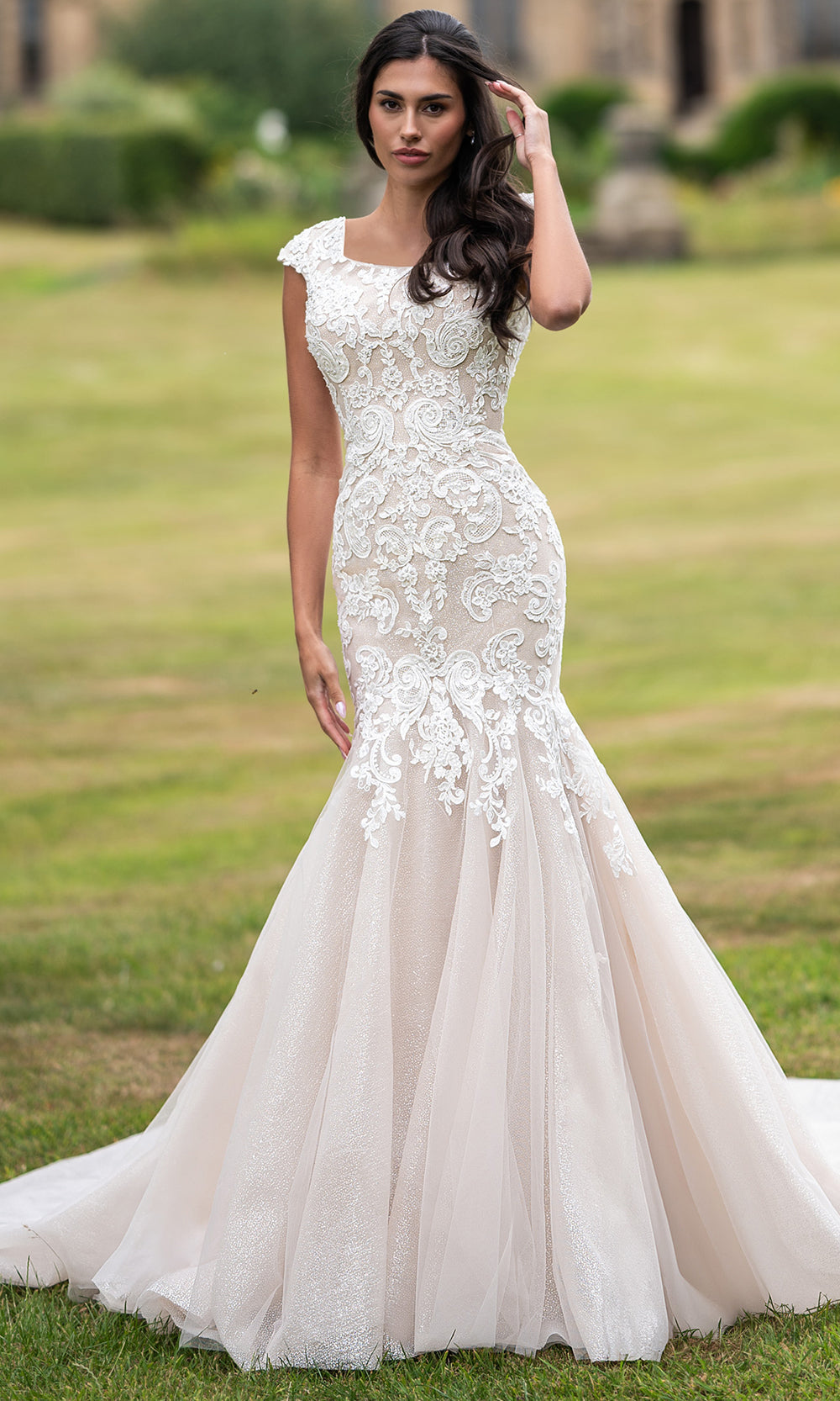 Rachel Allan RB7020 - Scoop Neck Lace Bridal Dress Wedding Dresses in Ivory Nude