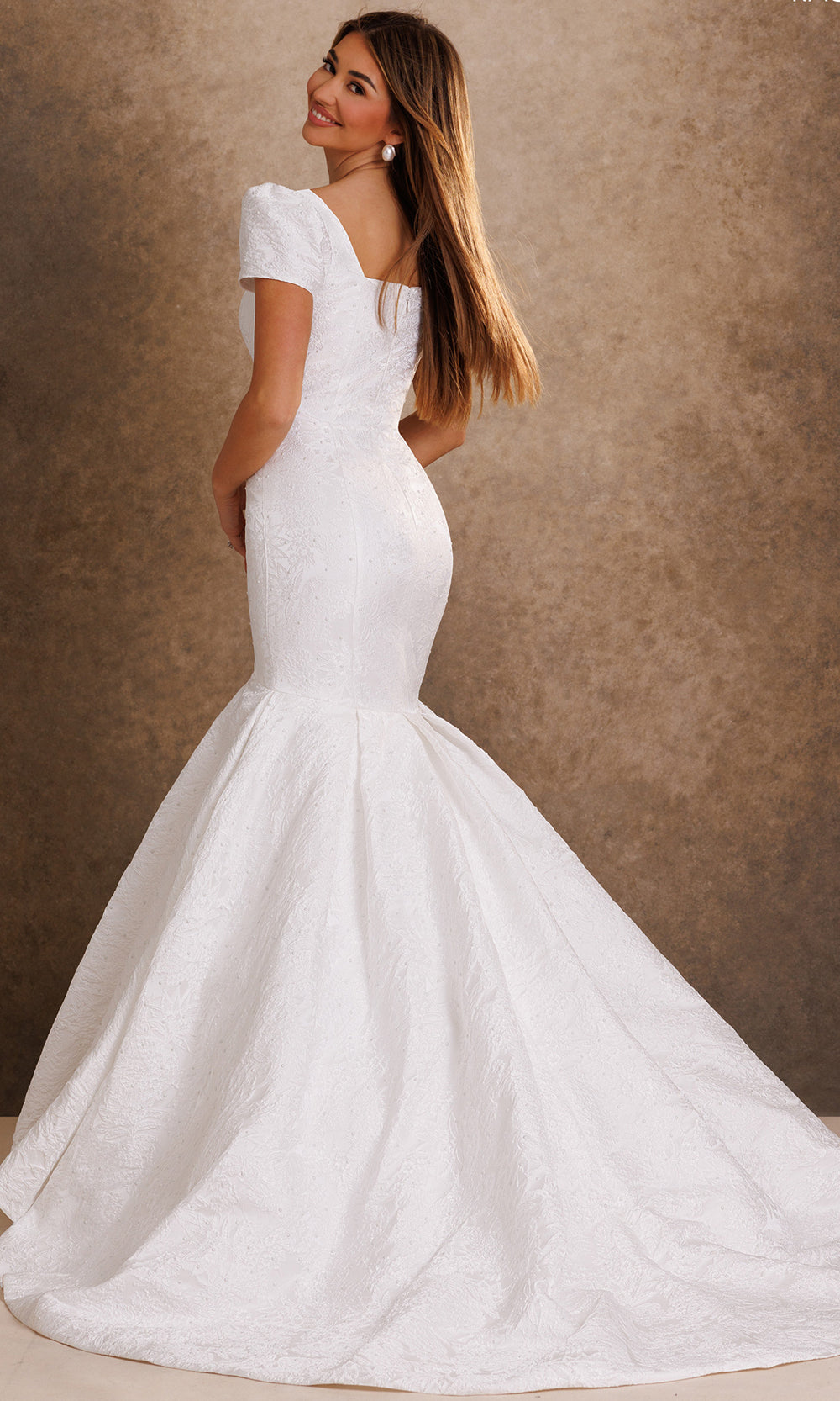 Rachel Allan Bridal RB7030 - Square Neck Beaded Accent Brocade Gown Wedding Dresses in Ivory    