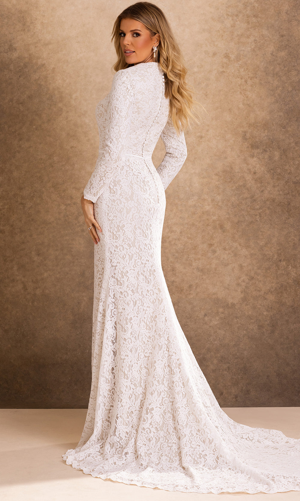 Rachel Allan Bridal RB7031 - Square Neck Allover Lace Fitted Gown Bridal Dresses in White    