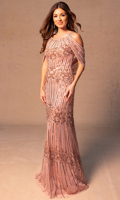 Rachel Allan RB8184 - Scoop Neckline Beaded Gown with Back Slit Mother of the Bride Dresses